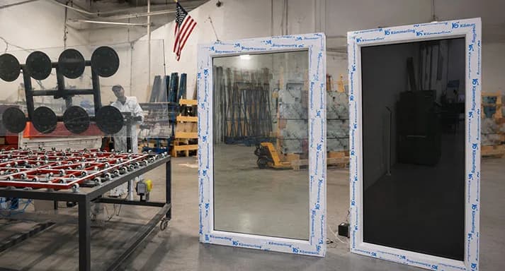 Two PriWatt panels in the Pompano Beach shop, one clear and one switched dark